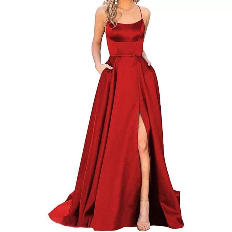 Hot Selling 2023 Elegant Dress U Neck Backless Skirt Halter Solid Color Skirt Ladies Evening Party Dress