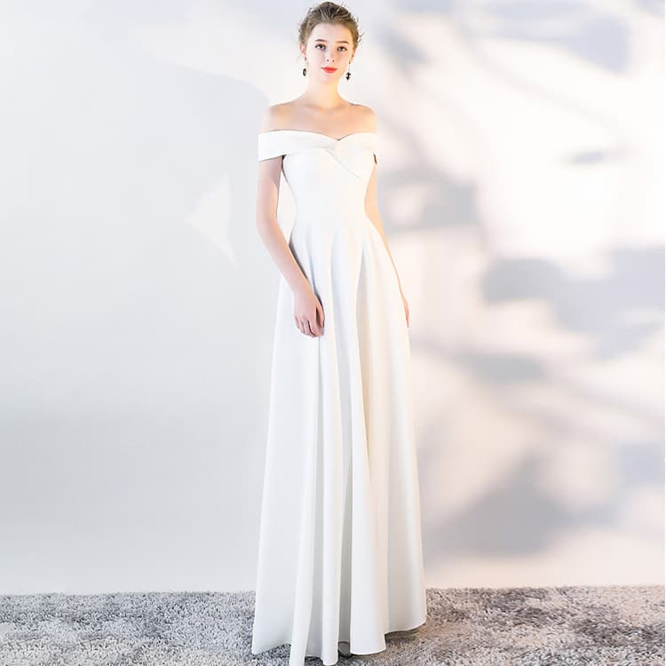 Evening Dress for Women New Style Banquet Party Dress Sexy off Shoulder Long Dress Simple Fashion Solid Color