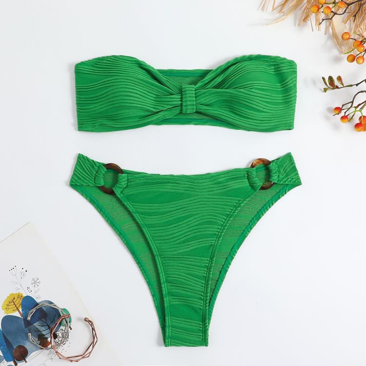New Solid Color Bathing Suit Sexy Tube Top Bikini Water Wave Fabric Swimwear