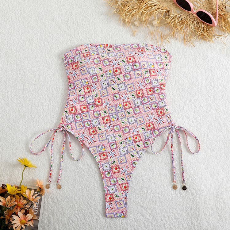 2025 New Tube Top Sexy One Piece Bikini Spa Girls Swimwear Sexy High Cut Tie Swimwear