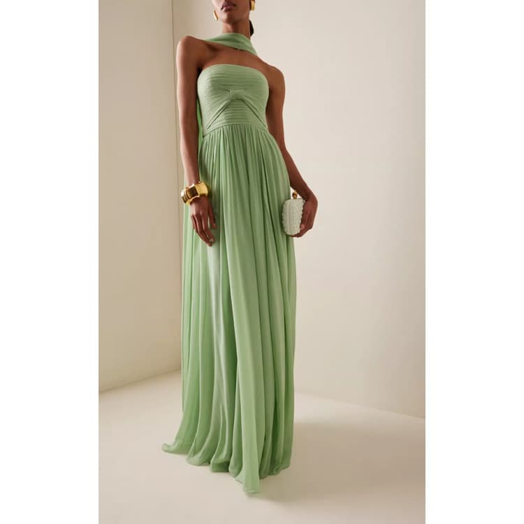 New Women Pleated Tube Top Dress Temperament Sleeveless Pleated Big Swing Ribbon Ladies Dress Elegant Backless Women Dress