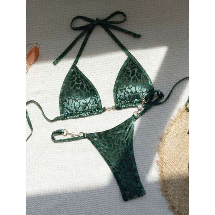 2024 New Sexy T Shaped Pearl Leopard Print Special Fabric Swimsuit Bikini for Women
