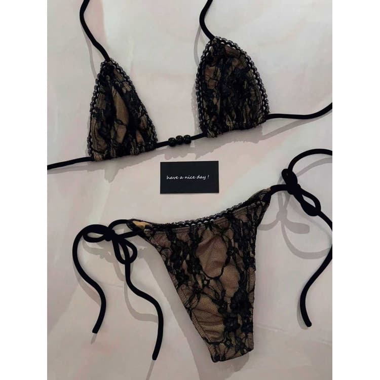 2026 New Solid Color Bikini Sexy Lace Bikini Swimwear Fashion Beaded Swimsuit Women Wholesale