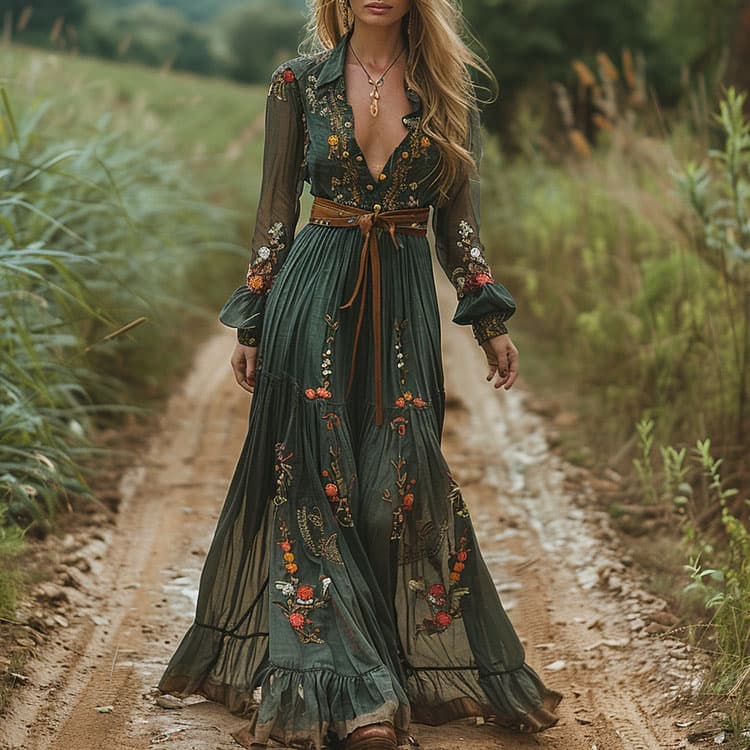 Green Boho Beach Cover up Dress Ethnic Print Button Down Shift Dress Lightweight Resort Vacation Wear