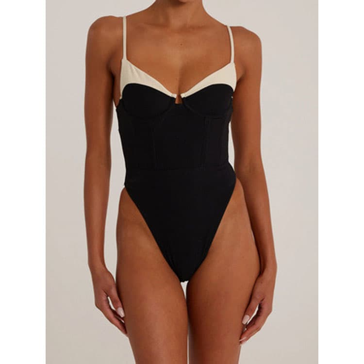 White Black Solid Color One Piece Bikini 2026 Fashion High Cut Fashion Backless Push up Seaside Swimsuit
