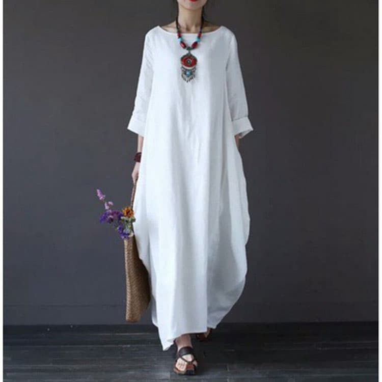 Hot Seller 2024 New Loose Pure Color Cotton and Linen Plus Size Maxi Shirt Women Casual Long Dress