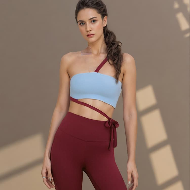 2026 New Women Training Gym Wear One Shoulder Nude Feel Bandage Yoga Bra and Legging 2 Piece Fitness Yoga Set