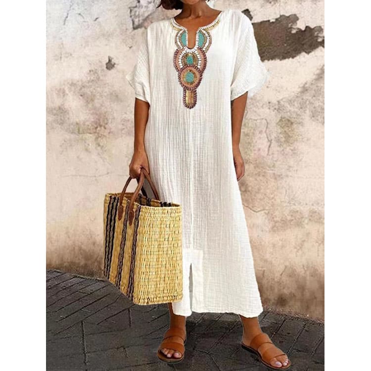 S-5XL Cotton Casual Dress Custom logo Retro Short Sleeve Dress Wholesale Fashion Long Dress Factory Direct