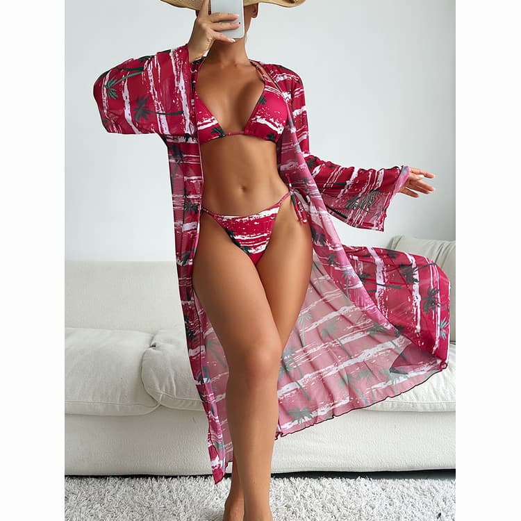 Hot Sell Print 3 Piece Swimwear Suit New Sunburn protection Beach Bikinis & Beachwear Set With Cover up