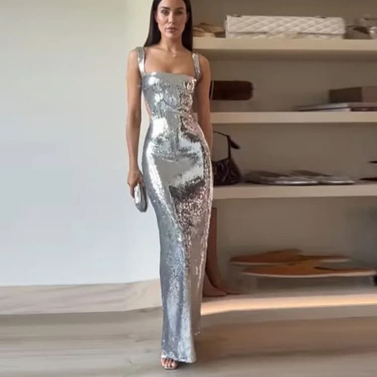 Hot Sell 2024 New European and American Style Halter Backless Sequin Long Dresses for Women