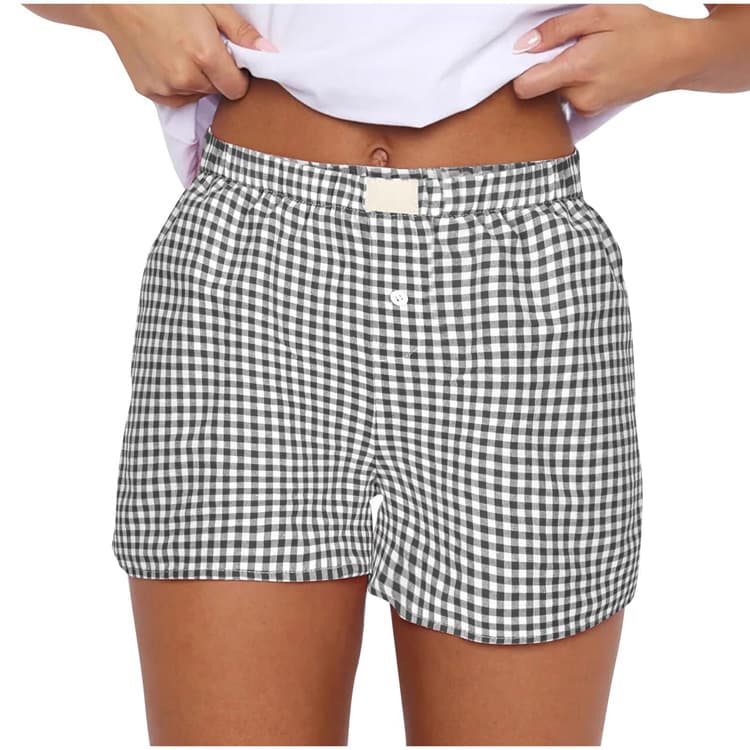 Summer New Women Casual Shorts Comfortable High Waist Shorts Loose Wide Leg Retro Checkered Shorts
