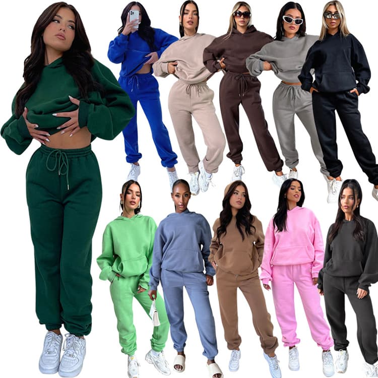 Autumn and Winter Solid Color Long Sleeve Hooded Sweatshirt Set Fashion Casual Long Pants Jogging Suit