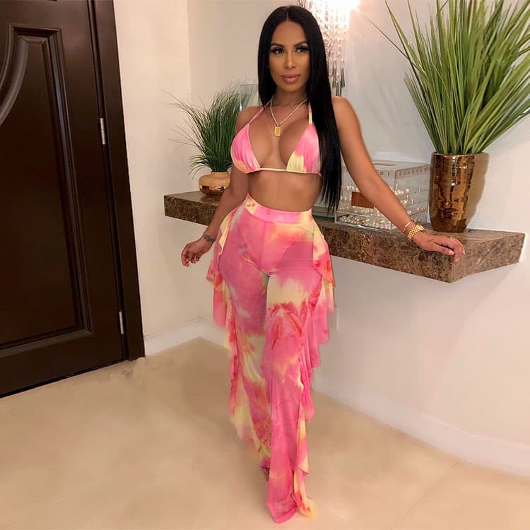 Summer Three Piece Swimwear Sexy Sun Protection Bikini Set Mesh Bathing Suit