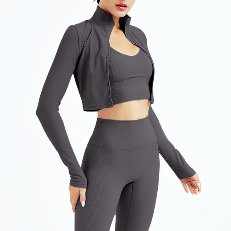High Quality New 3 Piece Yoga Set With Jacket Seamless Long Sleeve Yoga Set 2022