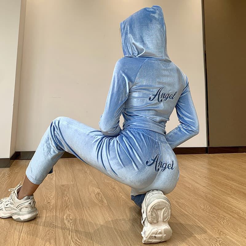 New Style Solid Color Sweatsuit Velvet Embroidery Hoodies Women Pants Casual Women Set