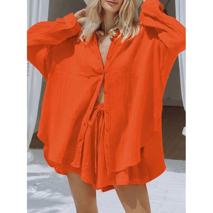 Lapel Denim Suit Wholesale Short Sleeved Shirt with Custom logo Loose Shorts Factory Directly