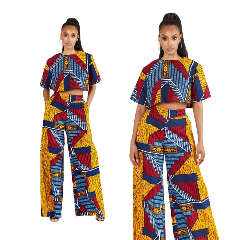 Midriff Baring Crop Top Wholesale Loose Straight Trousers Factory Directly Colorful Short Sleeve Crew Neck Set