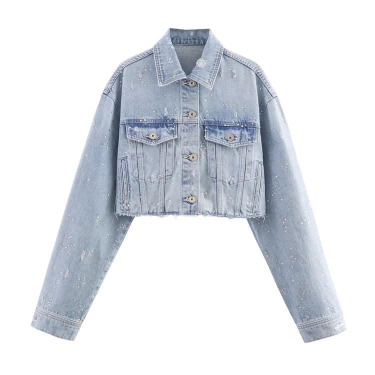 Wenshuo Stylish Denim Top Custom logo Shiny Straight Pants Factory Direct Rhinestone Women Suit