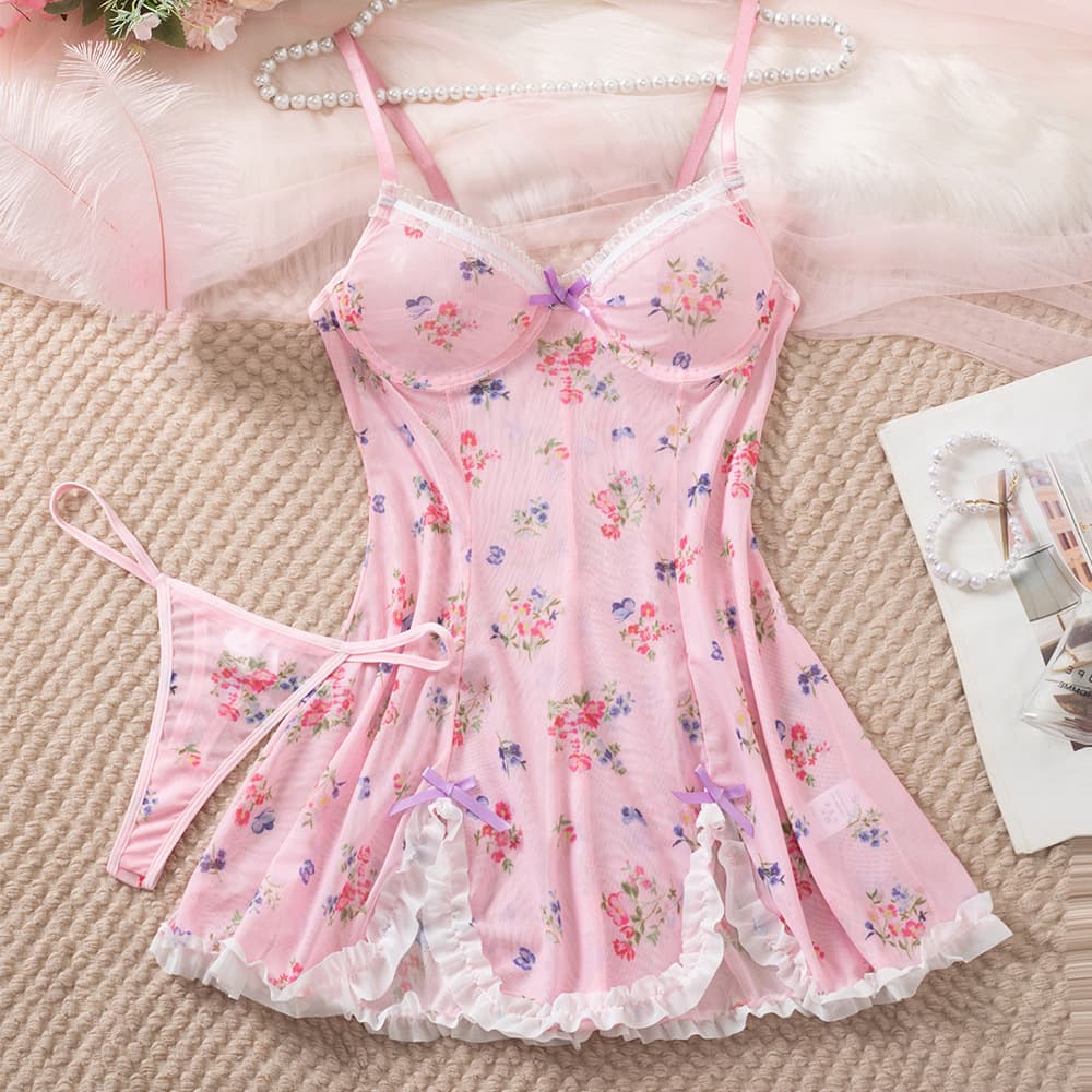 Bow Lace Nightdress Wholesale Sexy Lingerie Set Custom logo Sexy slip Skirt Factory Directly