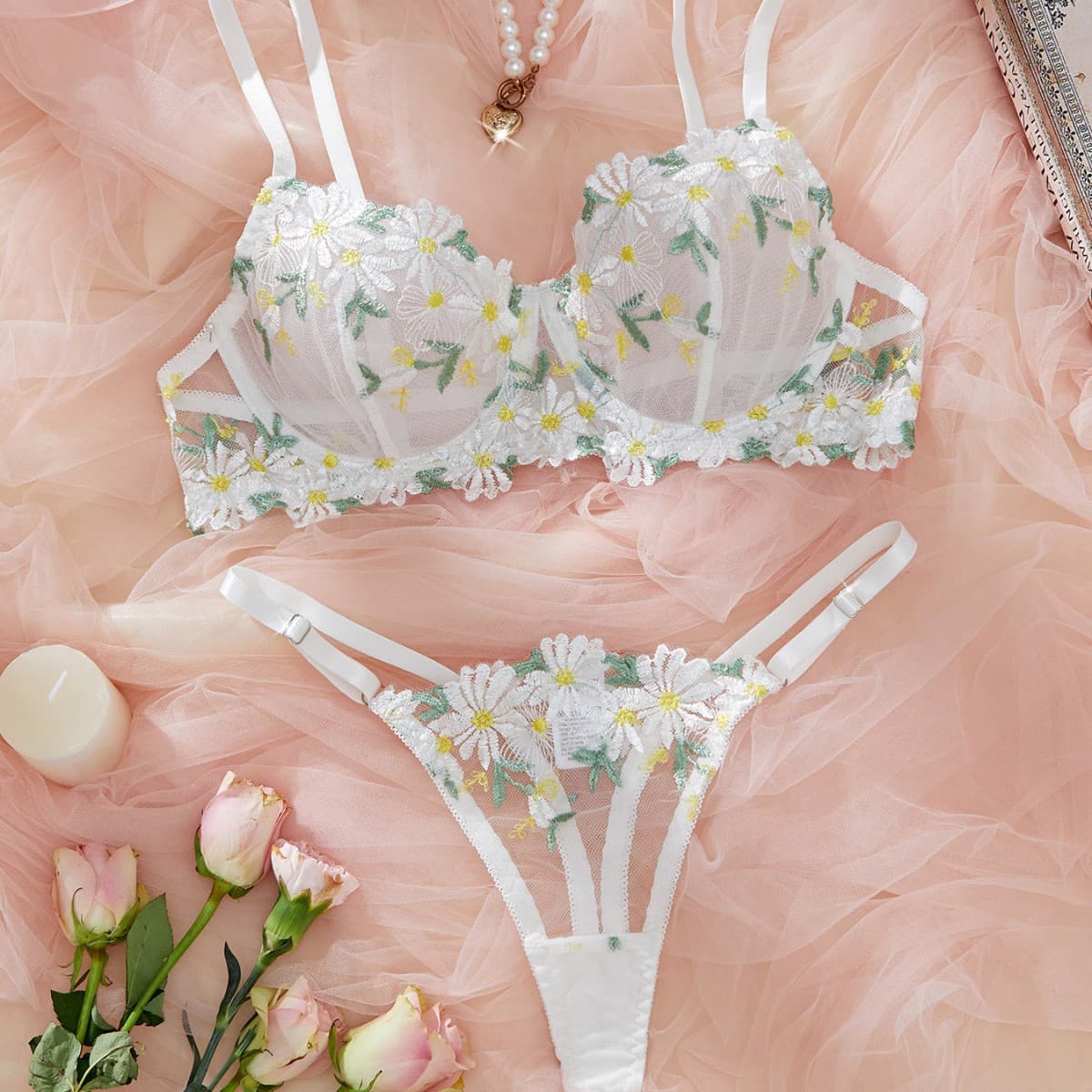 Flower Embroidered Underwear Wholesale Mesh Push up Bra Custom logo Sexy Lingerie Factory Directly