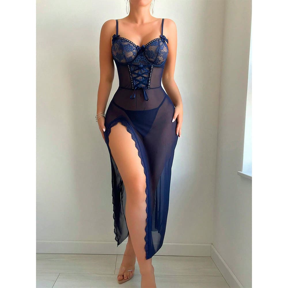 Ribbon Lace slip Skirt Wholesale Mesh Embroidered Long Skirt Custom logo Sexy Lingerie Factory Directly