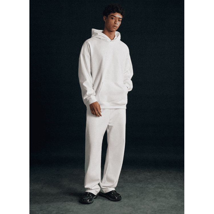 Wenshuo Hooded Long Sleeve Sweatshirt Wholesale Simple Solid Color Set Custom logo Men's Winter Tracksuit Set Factory Direct