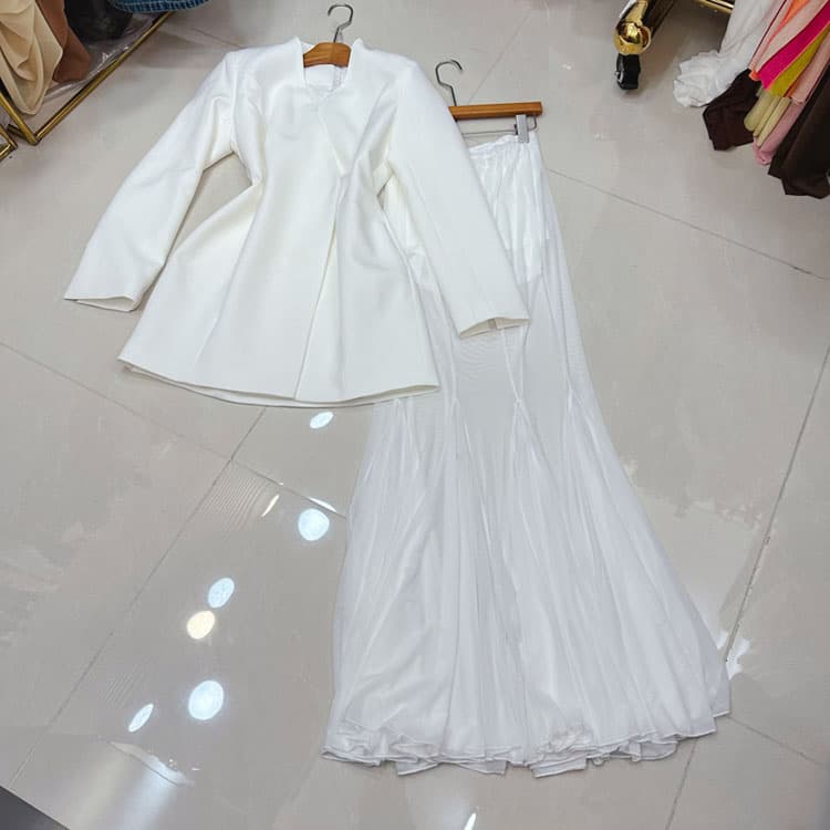 Wenshuo Simple Long Sleeve Dress Wholesale Solid Color Dress Custom logo Mesh Dress Set Factory Direct
