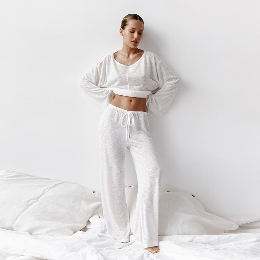 Solid Color Long Sleeved Pajamas Manufacturer Soft Trousers Two Piece Set Thin Breathable Home Clothes Factory Directly