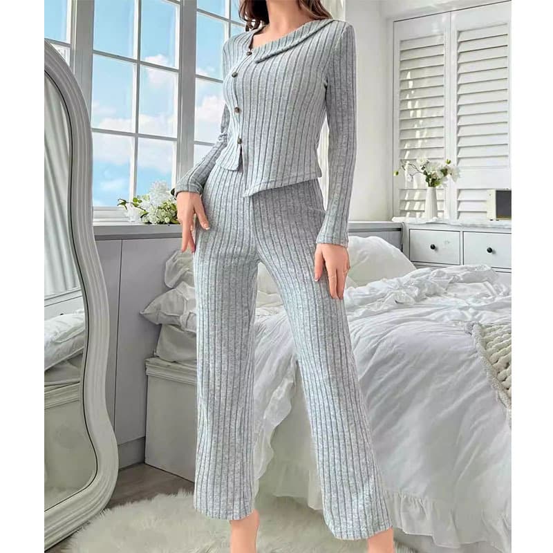 Designer Asymmetrical Pajamas Set Slim Fit Solid Color Soft Nightwear Manufacturer Comfortable Home Clothes Factory Directly