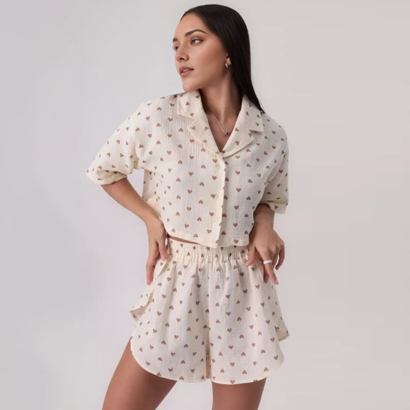 Long Sleeved Pajamas Manufacturer Cool Cotton Pajamas Set Wholesale Slit Shorts Factory Directly