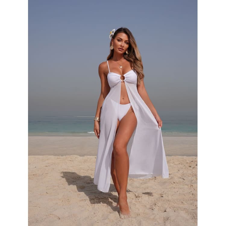 2026 New Solid Color Swimsuit Slit Long Skirt Mesh Bikini Custom Sexy Bikini Swimsuit