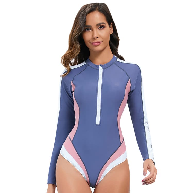 Wholesale Patchwork Design Rash Guard Long Sleeve Sun Protection Swimsuit Sexy Triangle Surfing Suit Swimwear