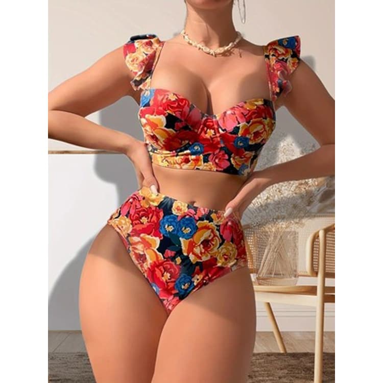 Customized Push up Swimwear Elegant Floral Print Bikini Sexy Tight Bikini Swimsuit