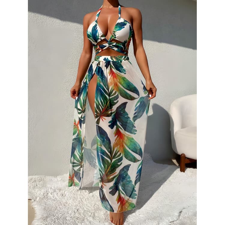New Bandage Tube Top Swimsuit Mesh Long Skirt Bikini Set