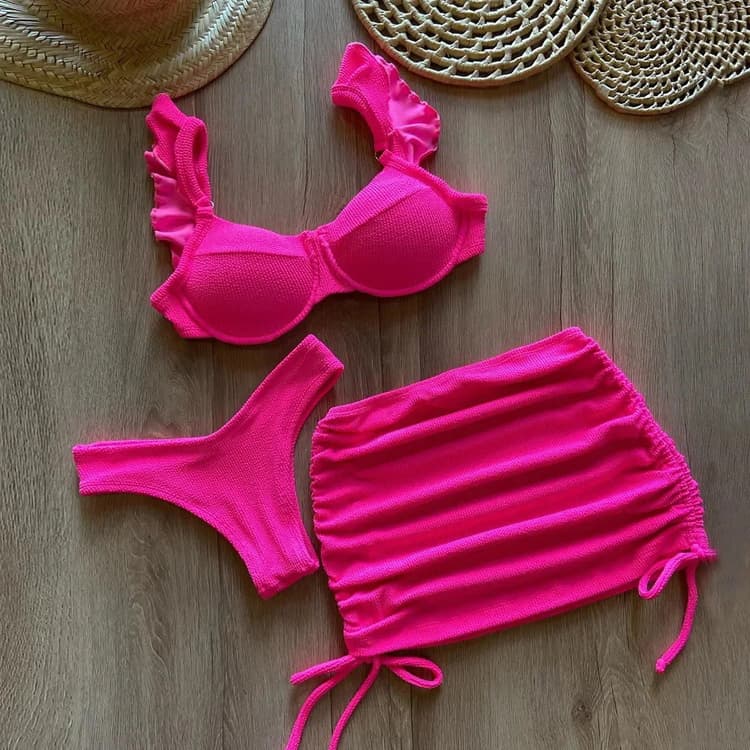 Wholesale New Bikini High Waist Sexy Swimwear Solid Color Push up Swimwear Women