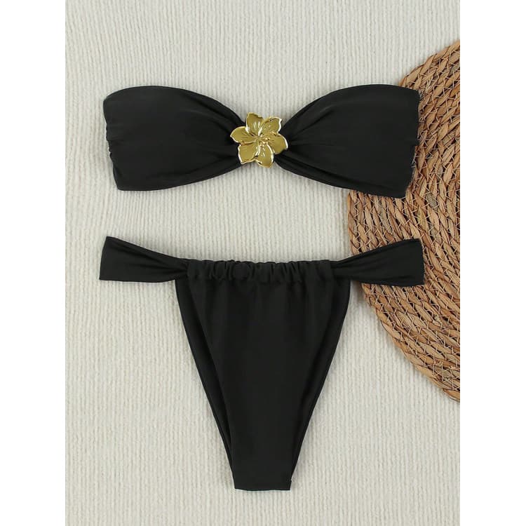 Customized 2025 New Solid Color Petal Bikini Tube Top Sexy Bikini Sexy High Cut Swimsuit