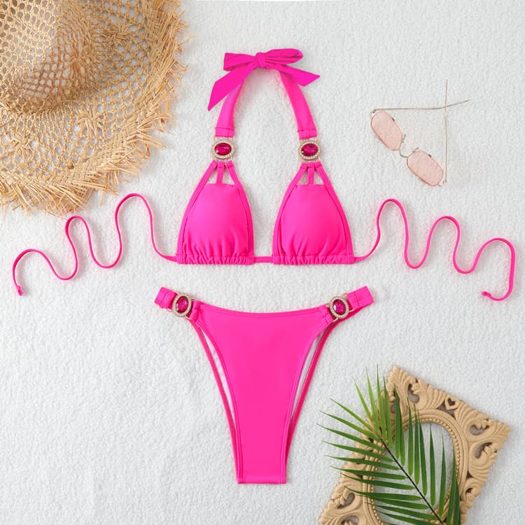 Wholesale New Sexy Bandage Swimwear Pink Diamond Bikini Beachwear