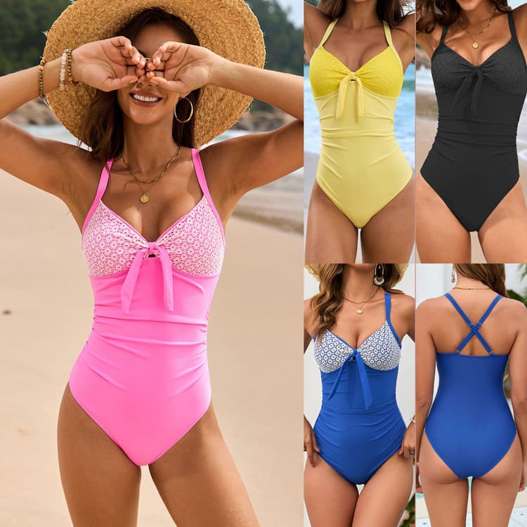 Customized 2025 New Swimsuit Lace Hollow Swimsuit Solid Color Elegant Girls Swimwear
