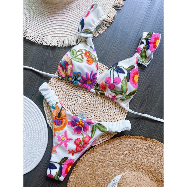 New Arrival High Quality Swimwear Mesh Multi Color Embroidered Bikini Cute Girls Swimwear