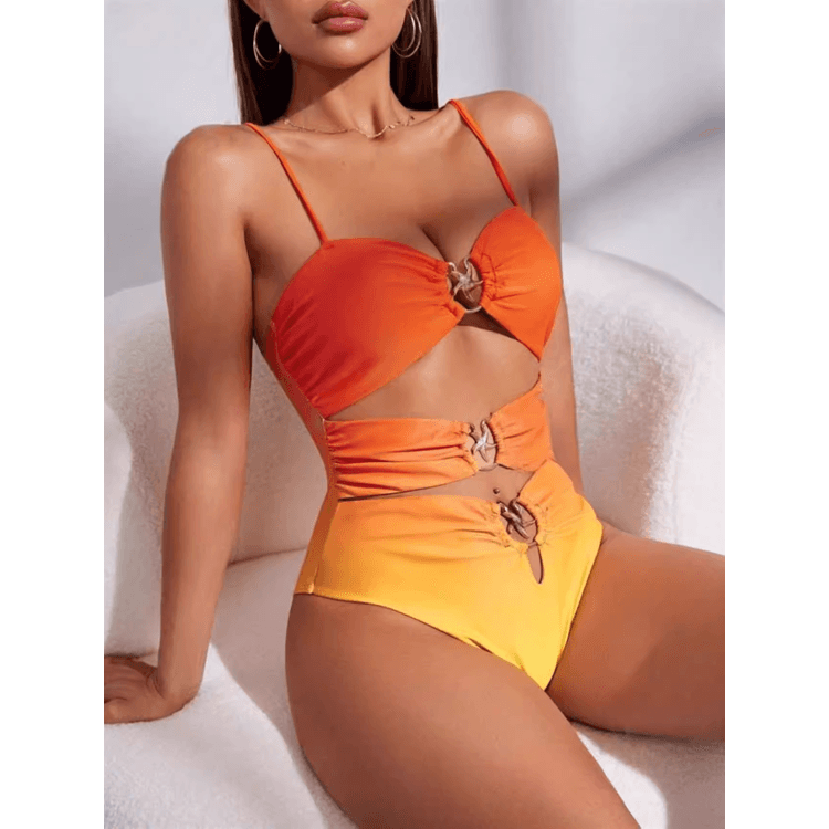 Wholesale Gradient Bikini Customized LOGO Sexy Swimwear Backless Hollow One Piece Bikini Swimsuit Women
