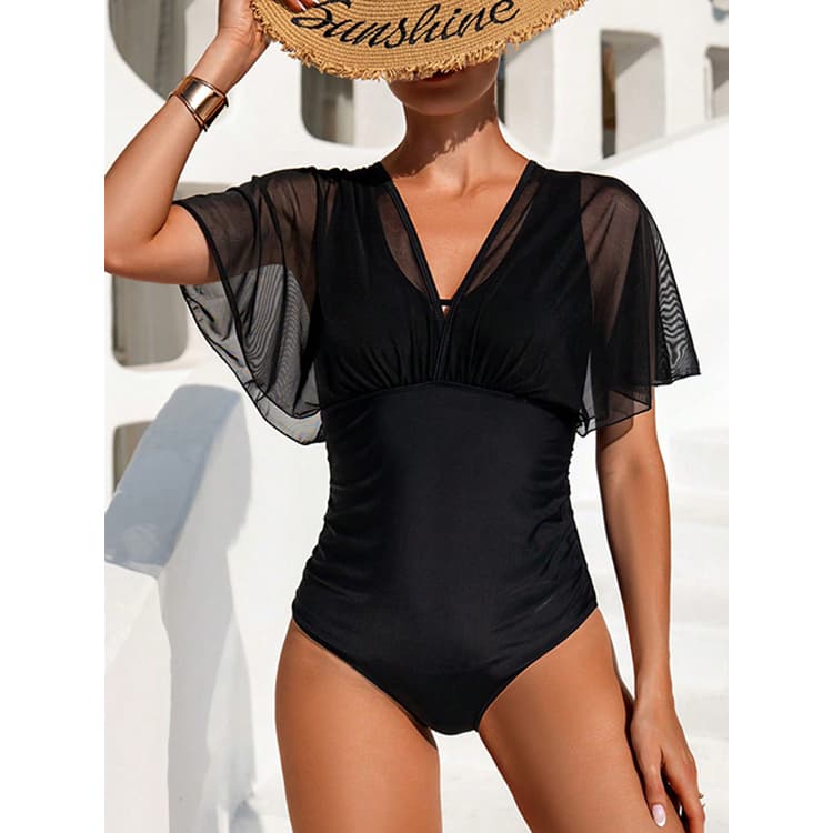 Customized Fashion One Piece Bikini Black Mesh Swimsuit Sexy Hollow Bikini Swimsuit