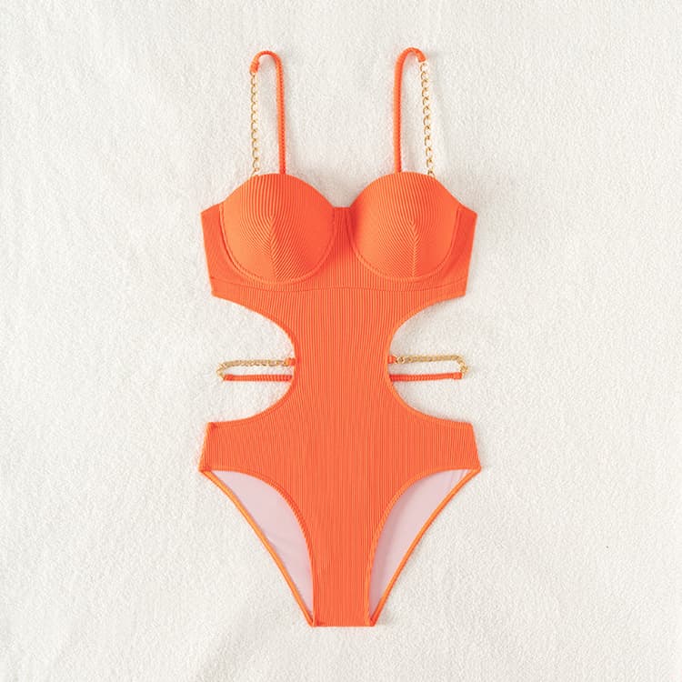 New Solid Color One Piece Swimsuit Hollow Bikini Sexy Chain Bikini Women
