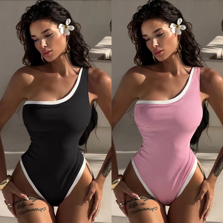 Wholesale Fashion Solid Color Bikini Sexy One Shoulder Swimwear Custom Fitness Bikini