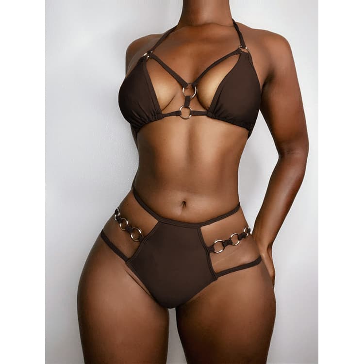 2026 New Fashionable Sexy Three Piece Swimsuit Set Black Thong Bikini Swimwear for Women