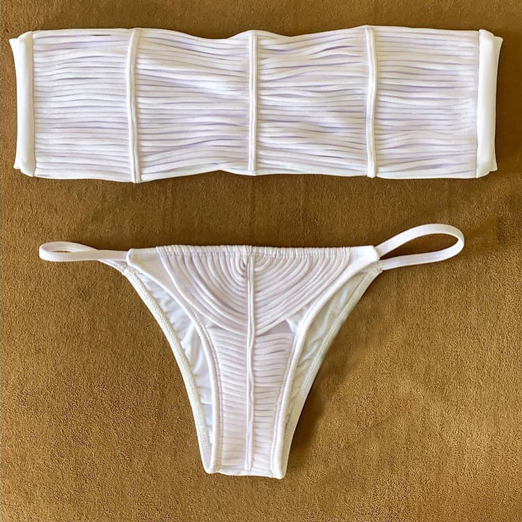 Wholesale Tube Top Bikini Solid Color Low Waist Swimsuit Summer Sexy String Bikini