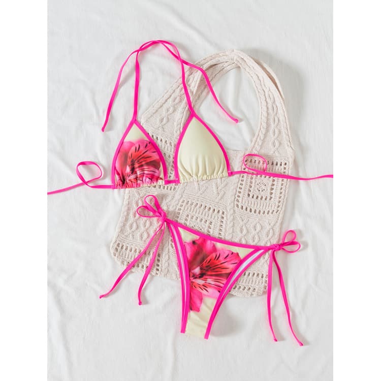 New Multi Print Triangle Bikini Sexy Bandage Bikini Cute Girl Bikini Swimwear