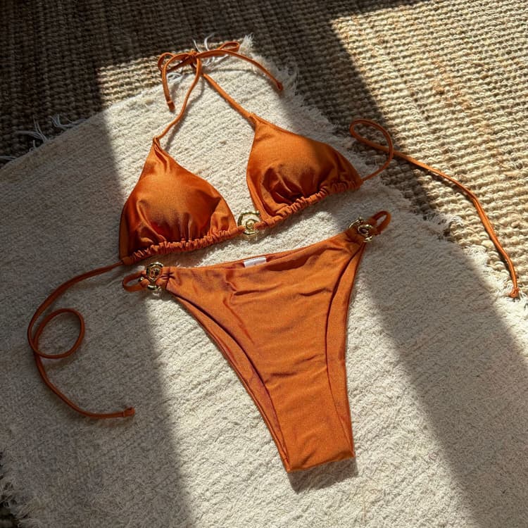 New Sexy Nylon Shiny Bikini Metal Ring Bandage Swimsuit Sexy Backless Swimsuit Bikini