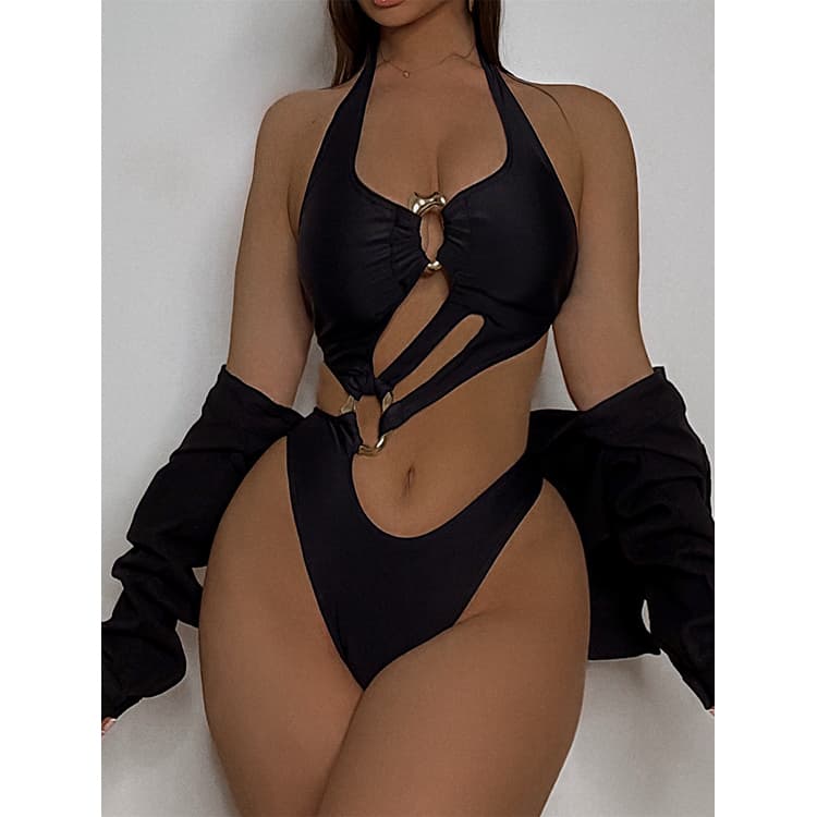 New Black One Piece Swimsuit Sexy Hollow Bikini Backless Bikini Swimsuit