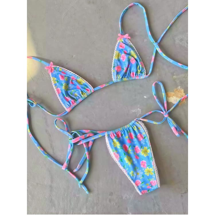 Wholesale New Cute Bikini Floral Print Bikini Sexy Triangle Swimsuit for Women