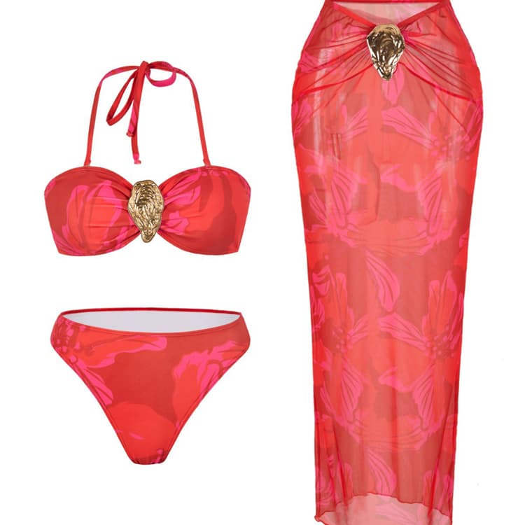 New Floral Print Bikini Sexy Tube Top with Skirt Bikini Swimsuit